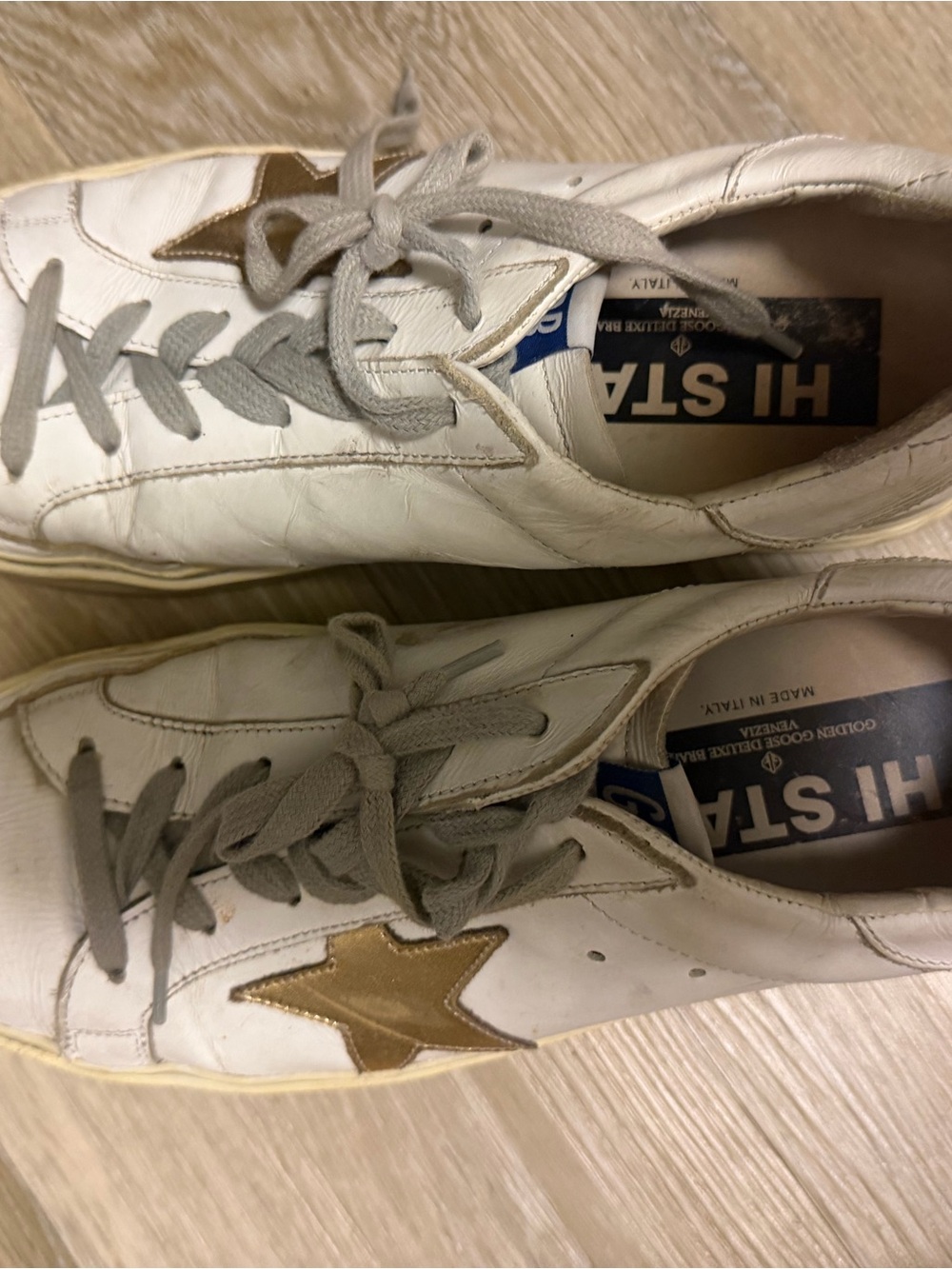 Golden Goose White Leather Sneakers with Gold Star Accent - Picture 2 of 4